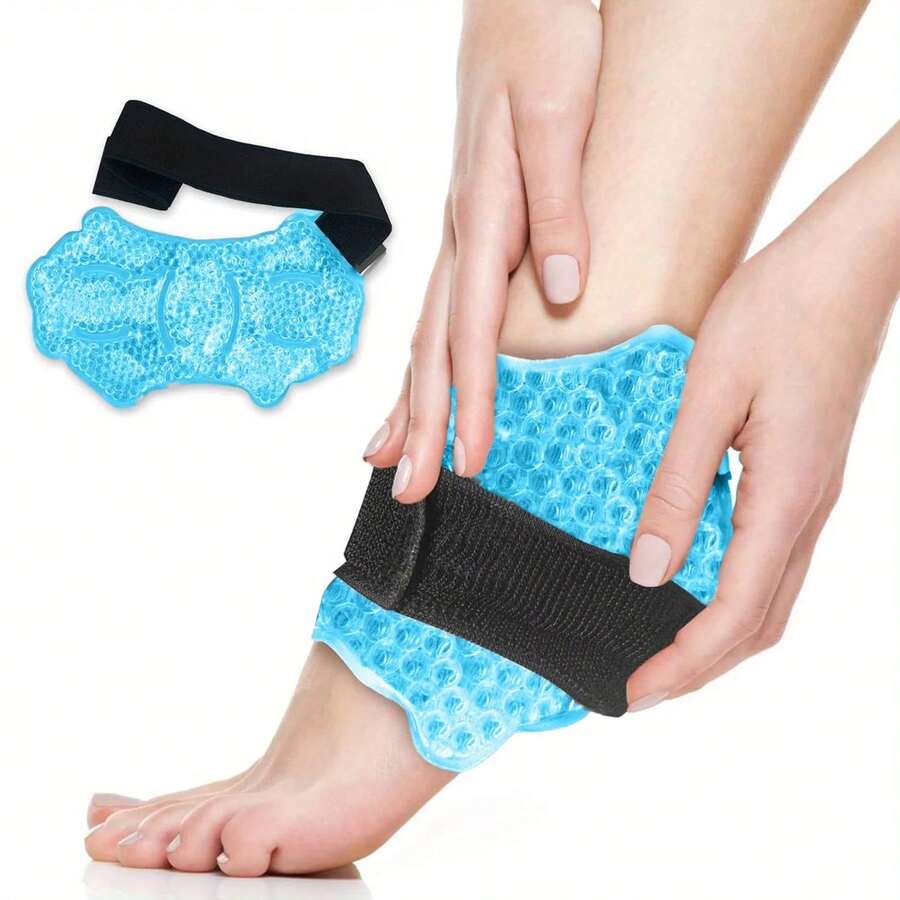 Envoltura de bolsa de hielo para tobillo y pie con compresión fría para ejercicio y relajación, bolsa de hielo de gel con perlas, almohadillas para el cuidado del talón y los pies, uso en frío y calor