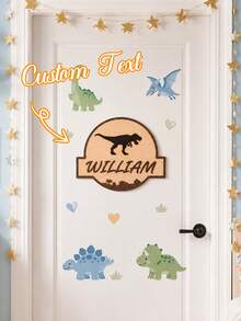 Custom Dinosaur Theme Wooden Door Sign, Personalized Name Dinosaur Theme Wall Decor, Made Of High-Quality Solid Wood Handcrafted, Multiple Colors Available. Exquisite Craftsmanship, Material, Diverse Designs, Easy To Use, Durable. Perfect For Home Decor, Door Sign Decor, Wall Decor, Bedroom Decor, Game Room Decor, Party Decor And More. An Ideal Growth Gift For Teenagers, Anniversary Gift, Birthday Gift, Holiday Gift. - Multicolor - View 6