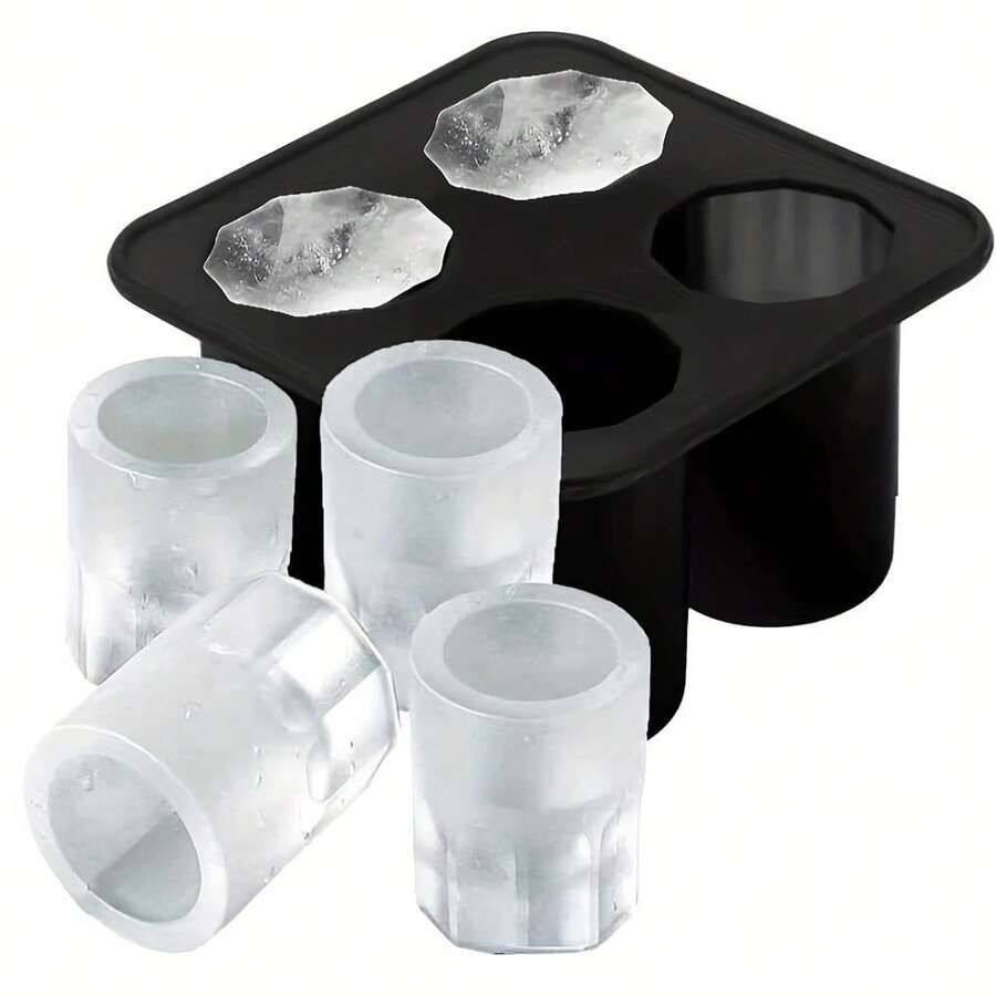 2-Piece Silicone Ice Cube Mold/4-Compartment Whiskey Cup Maker/Reusable Cylindrical Ice Cup Maker/Ideal For Drinks/Must-Have For RV Travel Kitchens, Catering Tools And Tableware, And A Great Gift Choice - 黑色 - 查看 1