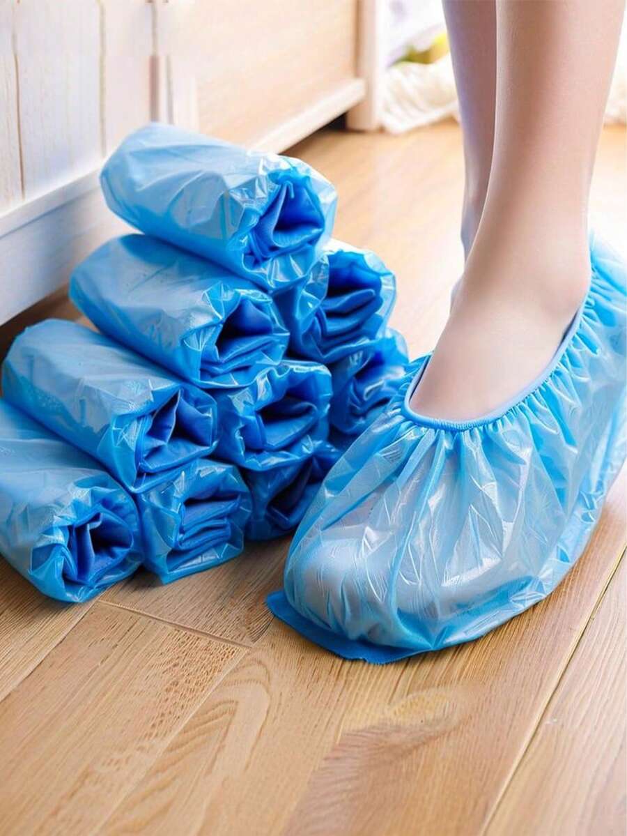 100 pares de protectores de zapatos desechables de plástico elástico de tamaño grande, azules, impermeables, resistentes a la suciedad y al desgaste, adecuados para la mayoría de los zapatos, uso en interiores, hogar, visitantes, viajes, fábricas, talleres y trabajos de renovación - multicolor - Ver 1
