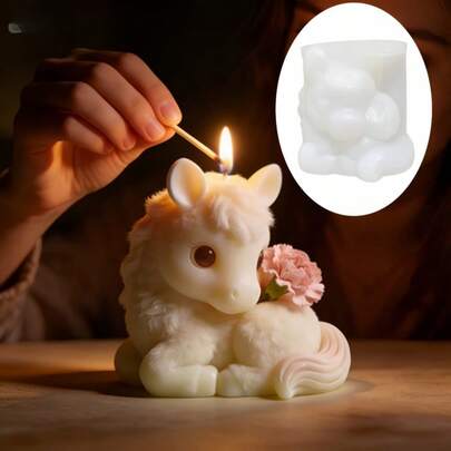 Khuôn nến hình ngựa con cầm hoa cẩm chướng, mềm mại dễ thương, tóc xoăn, tư thế nằm, khuôn silicone resin cho nến bê tông xi măng, khuôn silicone thạch cao cho nến ngựa con, khuôn thủ công, quà tặng ấm áp cho Halloween và Giáng Sinh