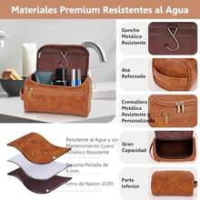 Neceser para Hombre, Necesers de Viaje Impermeable para Hombres y Mujer, Neceser Portátil, para Colgar, de Gran Capacidad, Necesers de Piel para Hombre - Marrón Rojizo - Ver 4