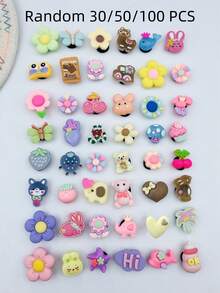 30pcs/50pcs/100pcs Cartoon Resin Bear & Flower Cute DIY Shoe Accessories Set (Random Pattern) - Multicolor - View 7