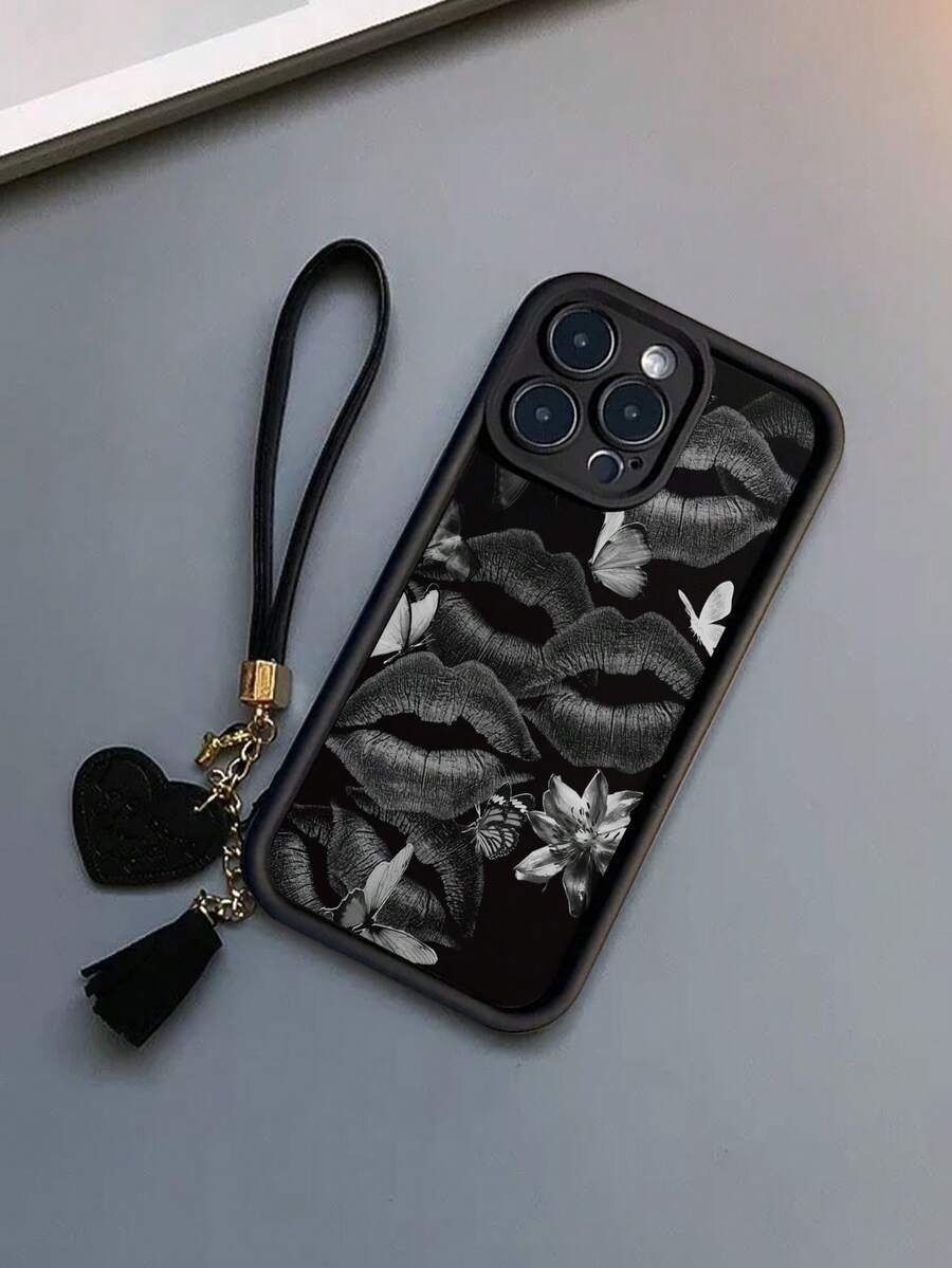 Lip Art 新款高級溝紋親膚加厚防震彩繪手機殼保護套附額外配件 新款皮革心形手提繩 DIY 手機殼掛飾 皮革繩流蘇吊飾 短款腕帶掛飾 適用於 iPhone 15 Pro Max Apple P13 P14 P11 P12 XS.XR /78P.78GES2 女款軟殼防震手機保護套 - 彩色 - 查看 1