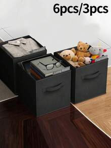 6 Pcs/3 Pcs Storage Box Foldable Uncovered Square Storage Basket Drawer Miscellaneous Basket Wardrobe Clothes - Black - View 12