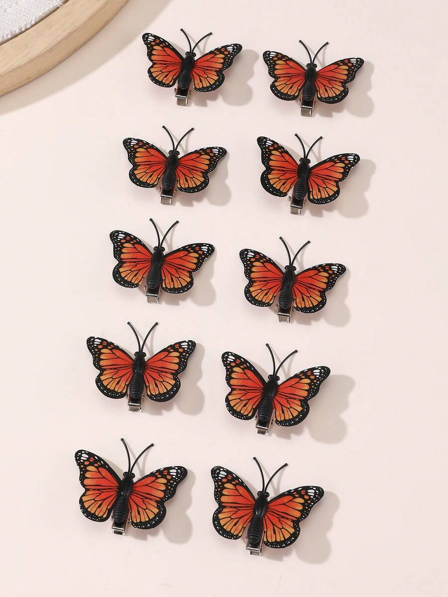 10pcs/Set Juego de pinzas para el cabello de mariposa coloridas para niñas, combinación adecuada para decoración diaria - Multicolor - Ver 1