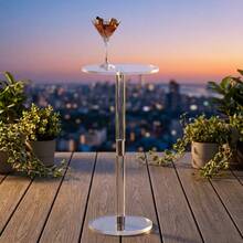 小空間用壓克力飲料桌，透明現代圓形邊桌，堅固壓克力咖啡桌，適用客廳與臥室 (9.8"X7.87"X21.2") - 彩色 - 查看 1
