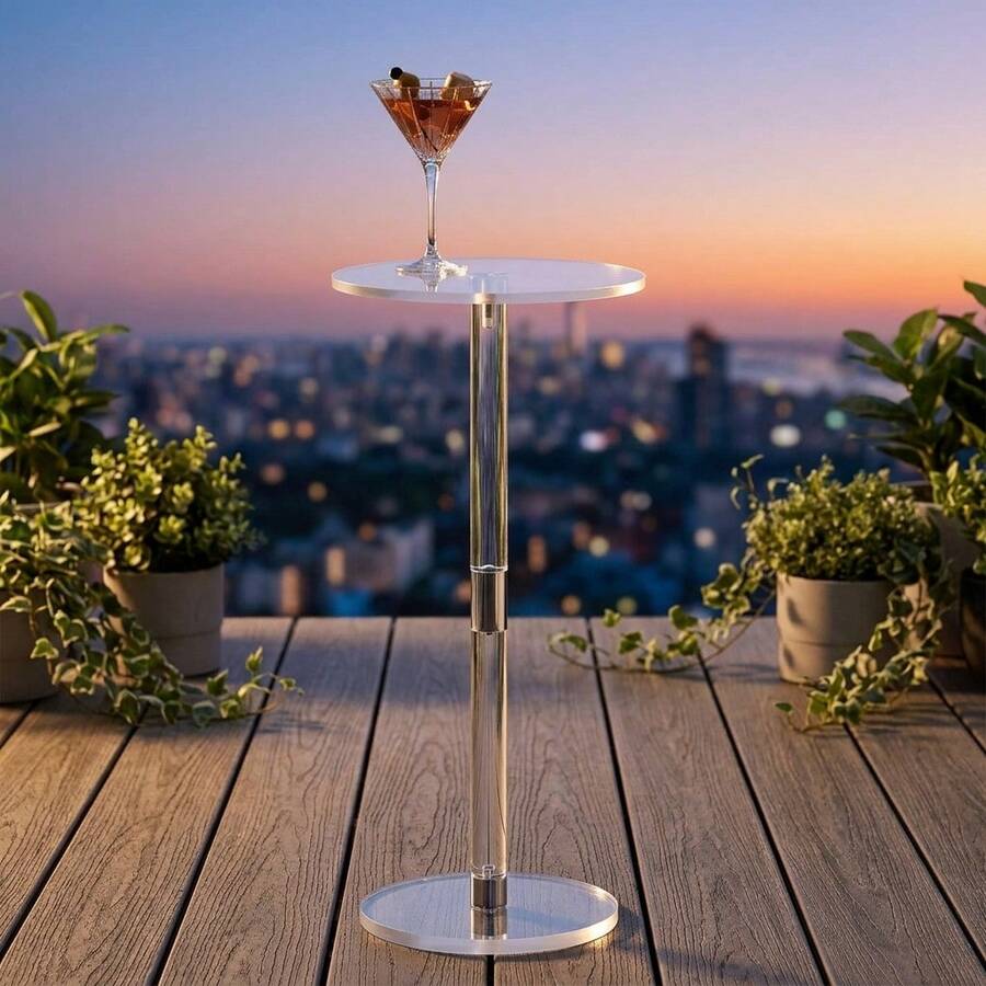 小空間用壓克力飲料桌,透明現代圓形邊桌,堅固壓克力咖啡桌,適用客廳與臥室 (9.8"X7.87"X21.2") - 彩色 - 查看 1