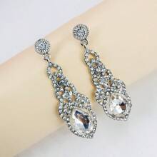 European And American New Exaggerated Shiny Bridal Wedding Stud Earrings Classic Rhinestone Long Earrings - White - View 3