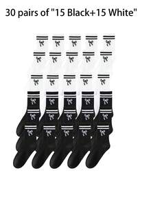 6/8/10/20 Pairs Neutral Classic Bow Pattern Breathable Moisture-Wicking Mid-Calf Socks, Soft Casual Sports Socks, Suitable For Daily Wear - Multicolor - View 21