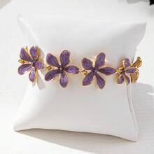 1pc Luxury Oil Painting Style Purple Drip Flower Bracelet, Continuous 3D Petal Design, Spring/Summer Versatile Daily Accessory Gift - Oil-dripping Flower Bracelet - View 2