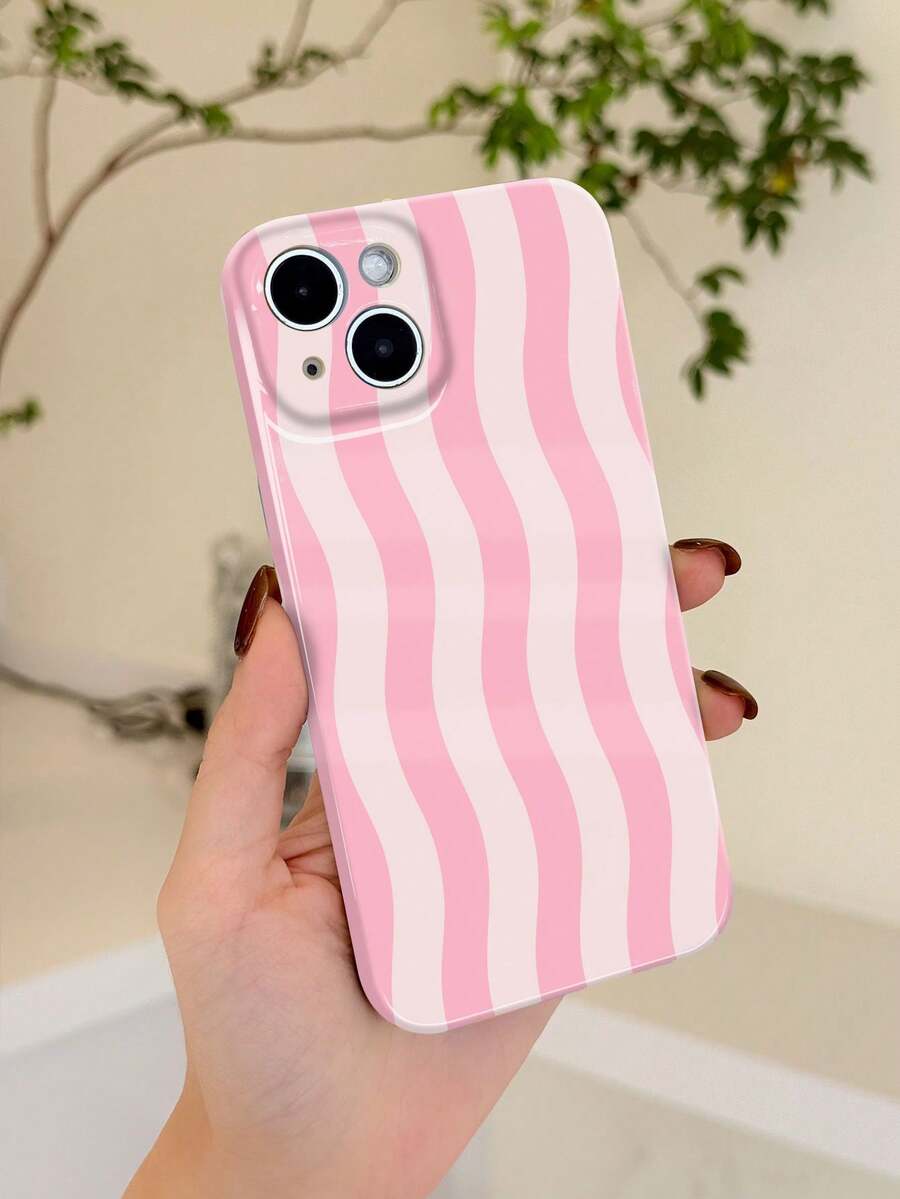 1pc Minimalist Fresh Wave Stripe Pattern Precise Cutouts Glossy Film Full Coverage Hard Phone Case Compatible With Samsung/ 11/12/13/14/15/16 Pro Max - Multicolor - View 1