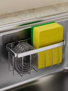 1 pièce Support mural en acier inoxydable pour éponge de cuisine, structure de drainage creuse et respirante pour éviter la moisissure, panier robuste et résistant à la rouille pour tampons à récurer, brosses et laine d'acier, gain de place pratique pour le rangement sous l'évier de cuisine - Multicolore - Voir 8