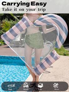 Portable Foldable U-Shaped Backrest Water Float, Colorblock Striped Hollow Mesh Inflatable Floating Chair, Outdoor Beach Hot Spring Water Play Floating Mat - U-shaped - View 5