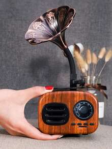 Caja De Música Retro Y Creativa Con Diseño De Gramófono Con Funciones Múltiples Como Altavoz Inalámbrico Y Ranura Para Tarjeta, Ideal Para Decoración Y Exhibición En El Hogar - Color caoba - Ver 4