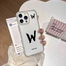 Funda Transparente TPuave, Letra Elegante con Pedrería Brillante, Anticaídas, Compatible 11~17 Pro - transparente - Ver 7