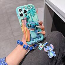 Disney Has Authorized, Phone Case - Chain Set, The Stitch Lilo & Stitch 3D Phone Case Plus A Silicone 3D Stitch Bracelet With Metallic Ring Removable Bracelet, Stitch And Angel Pattern, Compatible With Iphone17/16/15/14/13/12/11/XS/XR/X Plus Pro Max, A Stylish Cartoon Phone Case, The Perfect Gift Choice, Phone Protection, Durable Phone Cover, Great Gift For Friends And Family. - 白色 - 查看 2
