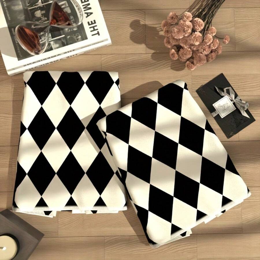 2pcs, Black And White Diamond Checkerboard Pattern Kitchen Towels, Polyester Material, Soft And Absorbent, Machine Washable, Holiday Gift For Friends, Kitchen Accessories.