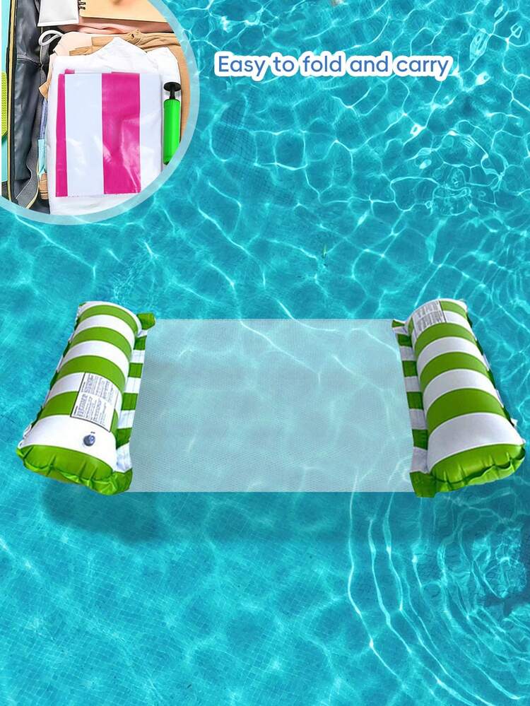 Striped Inflatable Water Floating Bed, Four-Corner Mesh Floating Lounge Chair, Anti-Flip PVC Water Hammock, Suitable For Summer Beach, Pool, Lake, River Outdoor Relaxation - Multicolor - View 14