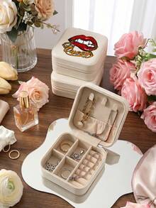 Cherry Bow Pattern PU Leather Portable Travel Jewelry Storage Box For Women, Stores Necklaces And Rings,Gift Ideas,Suitable For Home Storage,Commuting - Cherry & Bow - View 4
