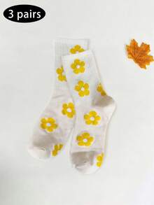 1/3/5/6 Pairs Women Letter & Flower Mid-Calf Socks, New Spring/Autumn High Elasticity Casual Tube Socks, Comfortable Soft Student Socks, Street Style Ladies Socks - Multicolor - View 16
