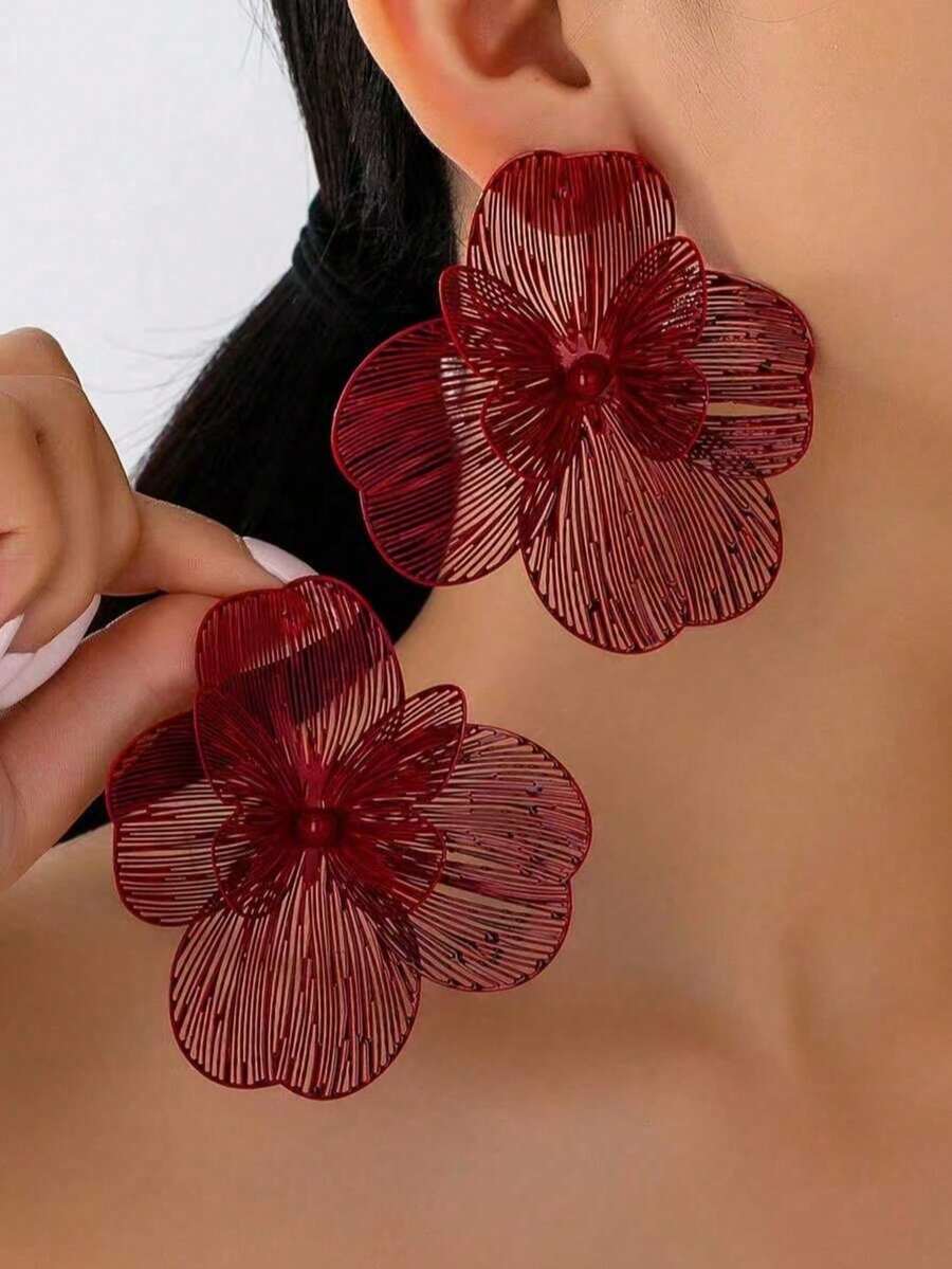 1 Pair Hollow Fashion Exaggerated Red Butterfly Stud Earrings, Layered Styling - Style 1 - View 1