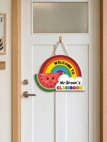 1pc Personalized Cute Fruit Rainbow Wooden Door Hanger, Custom Text,Welcome Classroom Sign, Back To School Teacher Appreciation Gift ,Colorful Classroom Wall Decor For New School Term - Multicolor - View 4