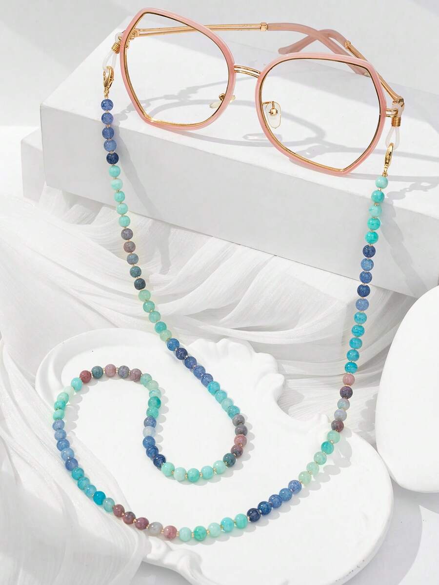 1pc Minimalist Fashion Colorful Beaded Glass Anti-Loss Glasses Chain, Random Color