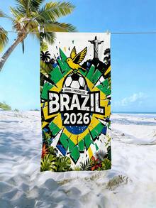 1pc/2026 Brazil Football Theme Oversized Ultra-Fine Microfiber Quick-Dry Sand-Resistant Lightweight Travel Towel, Suitable For Beach, Pool, Vacation And Sports Fans - Multicolor - View 9