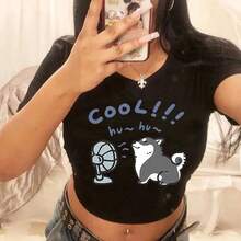 Camiseta Corta Divertida con Estampado de Gato para Mujer, Estilo Ulzzang, Años 2000, Camiseta Gótica para Mujer, Camiseta de los 90 - 6097 - Ver 31