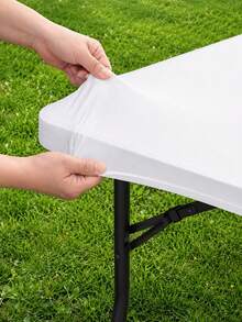 1pc-White Stretch Spandex Tablecloth 6FT, Fitted Rectangular Table Cover For 72 X 30 Inch Tables, Washable Elastic Tablecloth For Weddings, Banquets, Parties And Events - White - View 7