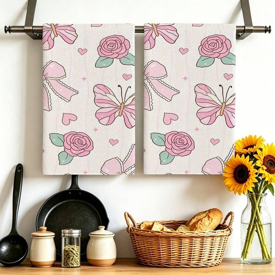 2PCS Solid Color Eye-Catching Floral Pattern Hand Towels, Soft Small Square Towels, Kitchen Stove Hand Wiping And Dish Drying Cloths, Bathroom Hand Washing And Face Wiping Towels, Dormitory And Homestay Multi-Functional Daily Cleaning Cloths, Microfiber Fabric, Home Kitchen Bathroom Living Room Multi-Scenario Universal Versatile All-Match Daily Small Hand Towels, Simple Daily Essential Cleaning Items - White - View 1