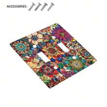 1 Peça Placa de Interruptor Decorativa Boêmia Floral Mandala 1-Gang/2-Gang, Capa de Interruptor de Parede Plástica para Decoração de Cozinha, Casa e Escritório, Impressão Plana 2D, Compatível com Interruptor Simples/Duplo, Tomada, Retangular/Redonda, Sem Bateria Necessária, Decoração de Parede, Sem Fio, Compatível com Interruptor Padrão, Decoração de Capa de Interruptor de Luz, Decoração de Parede para Banheiro/Quarto/Sala de Estar/Cozinha, Inclui Acessórios de Parafuso - Multicolorido - Visão 10