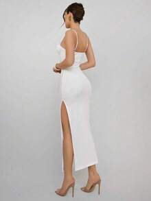 Vestido elegante de vacaciones para mujer, vestido de tirantes finos con detalles de copa sexy, vestido de verano romántico y elegante, vestid - Albaricoque - Ver 3