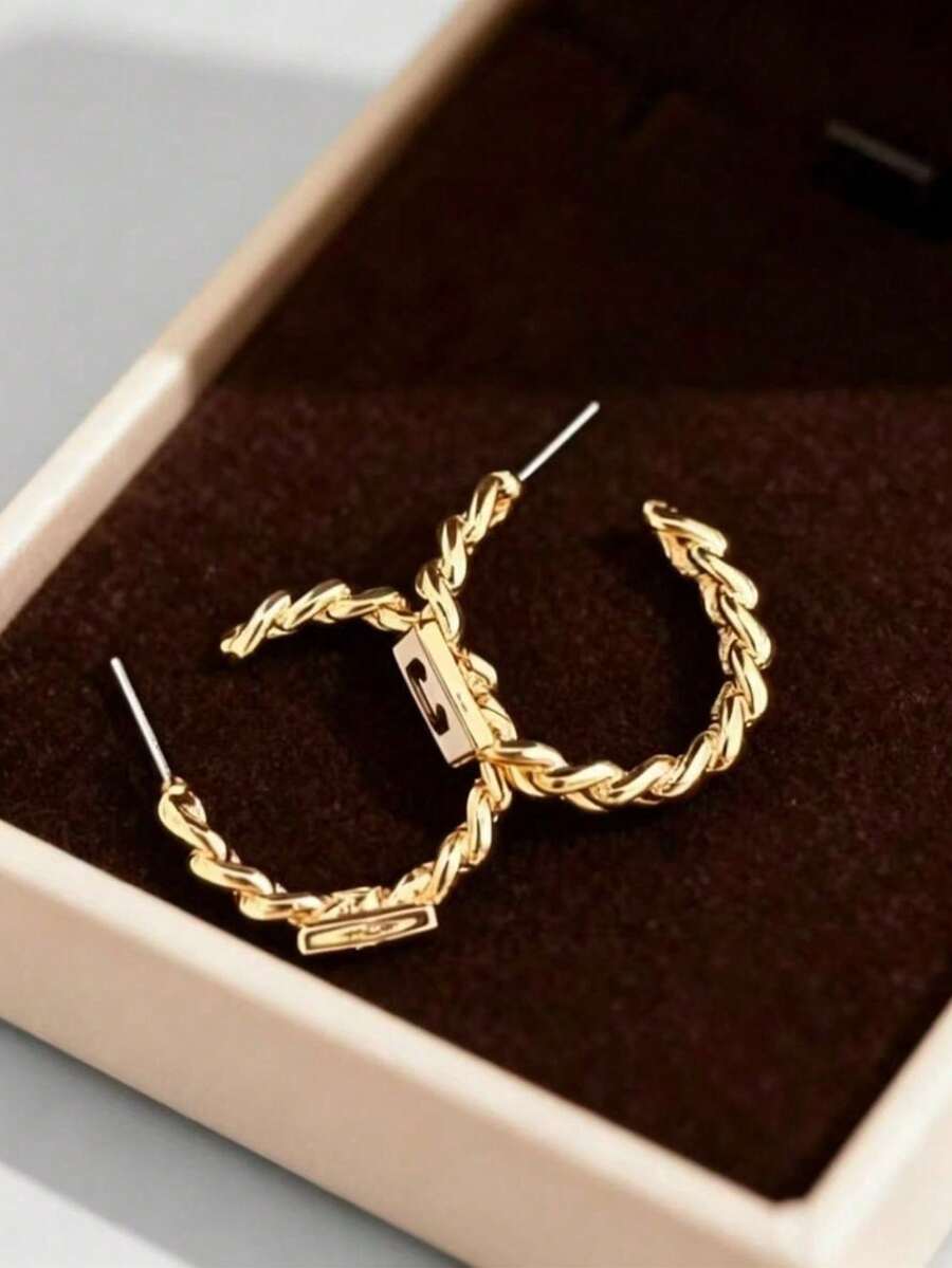 Neue europäische und amerikanische Ohrstecker mit verdrehtem Seil und Kupferbeschichtung, eleganter C-förmiger minimalistischer Stil, kleiner Schmuck - Doppel-C-Twist-Ohrringe - Übersicht 1