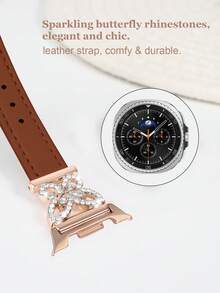 Galaxy Watch 8 錶帶，1件鑲鑽立方氧化鋯金屬優雅錶帶 + 1件亮面風格（不含螢幕保護貼），相容 Galaxy Watch 8 40mm 與 44mm 錶殼，可調節替換錶帶配件，適合男女運動手錶 - 棕色玫瑰金雙 - 查看 4