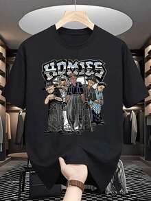 1 unidad de 220 gramos Estilo Hip Hop Camisa de T 100% algodón con estampado digital Dise?o de Amigos Camisa de Hombre Casual de Manga Corta y Cuello Redondo,Casual Streetwear Estilo Urbano - Negro - Ver 1