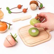 1 Set Mainan Potong Buah Kayu Solid, Set Potong Buah dan Sayuran Simulasi Magnetik, Set Dapur Mainan Bermain Peran Bayi, Mainan Edukasi Kognitif Dini untuk Balita - MultiWarna - View 4