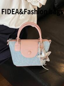 New Fashion Women's Handbag Solid Color Rhinestone Embellished Minimalist PU Dumpling Bag Premium Chic With Star Pendant Crossbody Suitable For Dating Shopping Versatile Exquisite Bag - Pink - View 7