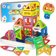 32/56pcs Dynamic Transparent Magnetic Building Blocks Set, Medium Size 4 Shapes DIY Construction Bricks With Iron Storage Box, Translucent STEM Educational Assembly Toy For Kids - 彩色 - 查看 9