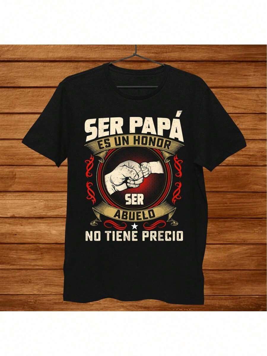 Retro Year-Round T-Shirt, Soft Breathable Sweat-Absorbing T-Shirt, Ideal Gift For Dad And Grandad, Father's Day Souvenir, Casual Crew Neck T-Shirt For Year-Round Wear - 黑色 - 查看 1