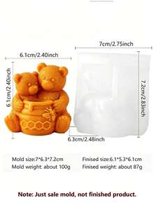 Hugging Bear Honey Jar Silicone Mold, 3D Mother & Baby Bear Designs, 3 Styles: Honeycomb Jar, Hugging Honeycomb, Honeycomb Barrel Bear, Soft Silicone Easy Release & Durable, For DIY Aromatherapy Candles, Handmade Soaps, Plaster Ornaments, Cute Rounded Finished Shapes, DIY Gifts & Desktop Decor - Hug Bear & Honey Pot - View 8