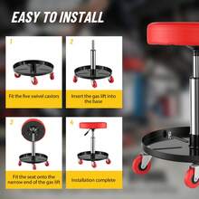 HSHa 360° Rotation Rolling Mechanic Stool With Wheels, 135Kg Capacity Garage Seat/Work Stool, Padded Roller Creeper Seat With Fixed Height, Tool Storage Tray For Garage, Shop, Auto Repair, Red+Black Car Repair Maintenance Tools - Red and Black - View 7