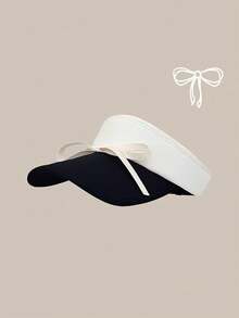 1pc Women's Bow Tie Strap Open Top Wide Brim Sun Hat, Outdoor Sun Protection Hat - Multicolor - View 5