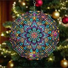 Patrón de mandala colorido 3D de 10" X 10" con gancho giratorio de 360°, decoración colgante interior/exterior creativa de doble cara (sin incluir el colgante), estilo aleatorio - A - Ver 7