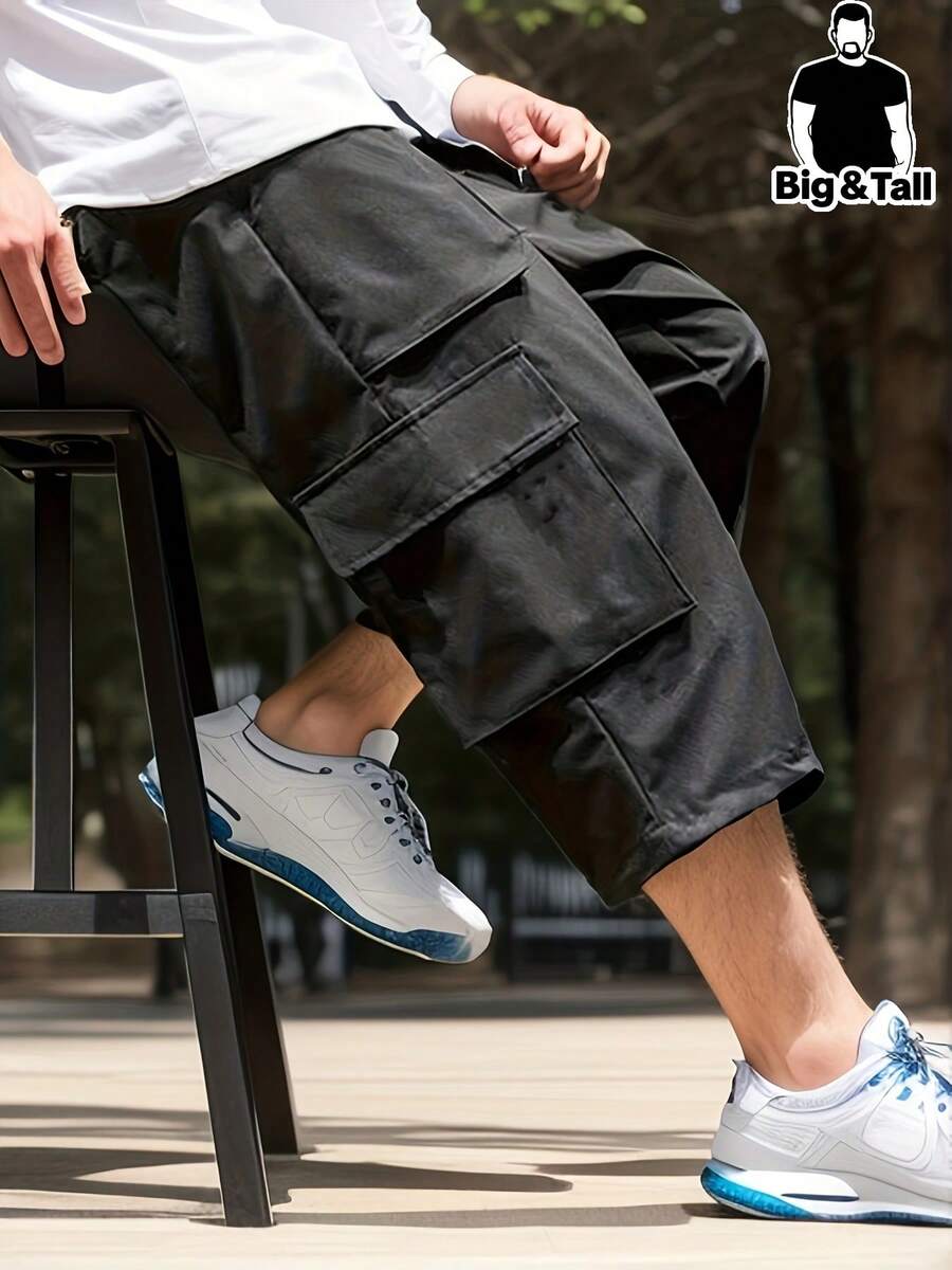 Men's 7/8 Length Casual Work Pants, Plus Size - 黑色 - 查看 1