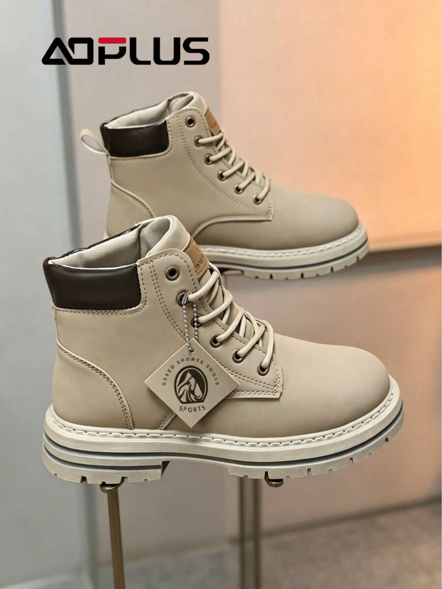 All-Weather Outdoor High-Top Leather Shoes, Climate-Adaptive PU Upper Technology, Wet Surface Slip-Resistant Rubber Outsole - Grey - View 1
