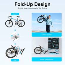 Foldable Mountain Bike, 21 Speed Mountain Bike, Mountain Bike For Youth Adult - Blue & White - View 8