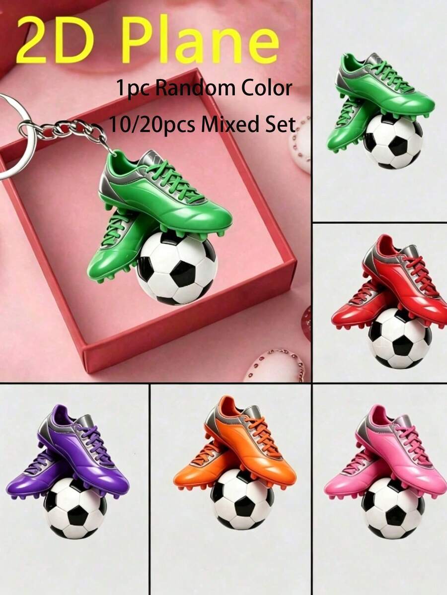1pc Random Color 10/20pcs Mixed Pack 2D Flat Exquisite World Cup Soccer Ball & Soccer Shoe Keychain, Bag/Car/Phone/Key Decoration, Perfect Gift For 2026 World Cup, Teacher Appreciation, Father's Day - One Size Fits All - View 1