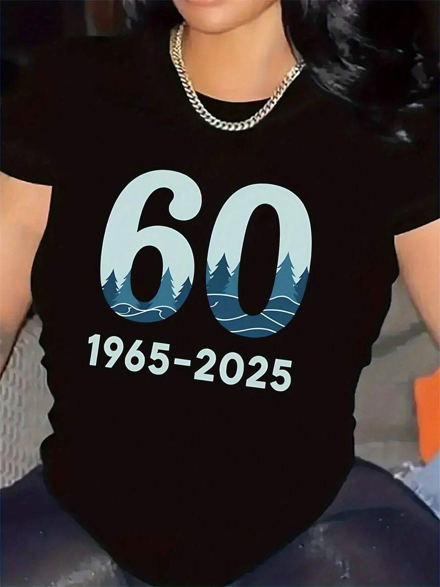 60th Anniversary Celebration T-Shirt | Durable And Lightweight, Comfortable To Wear, ..., Perfect Gift For Important Events - 黑色 - 查看 1